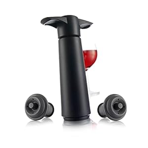 Vacu Vin Wine Saver Pump Black with Vacuum Wine Stopper – Keep Your Wine Fresh for up to 10 Days – 1 Pump 2 Stoppers – Reusable – Made in the Netherlands