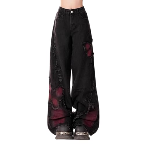 Baggy Jean for Woman 2025 Summer Vintage Y2K Street Fashion Distressed High Waisted Wide Leg Denim Pant Jeans