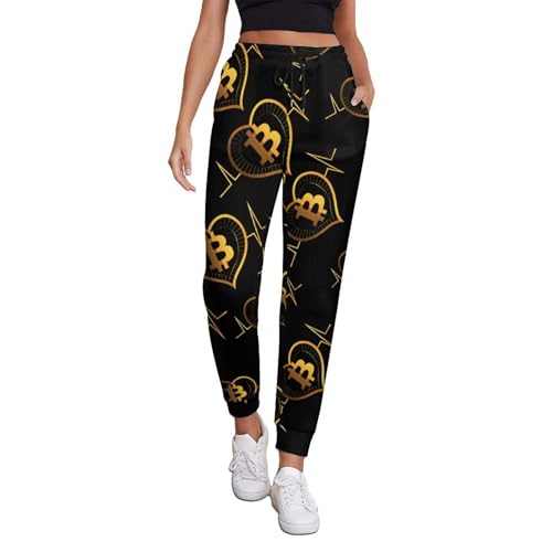 Bitcoin Heartbeat Women's Sweatpants Soft Lounge Joggers Athletic Yoga Pants with Pockets for Workout Running