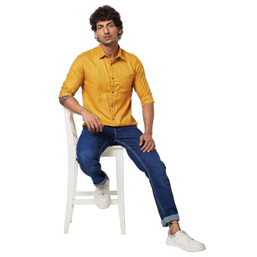 Image of Spykar Men's Regular Fit N /A Full Sleeve Striped Casual Shirts