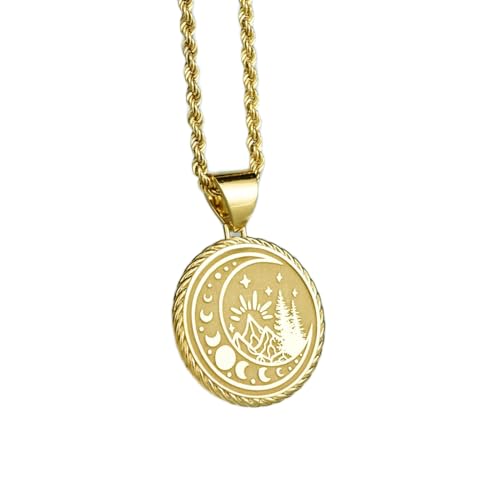 Collier lune gravé et argent sterling plaqué or, l'excellence de la bijouterie unisexe