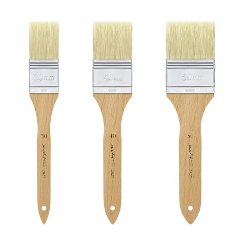 XDT#2827 Hake Artist Paint Brush 3 Piece Set, Hog Bristle Paint Brush for Acrylic Painting, Flat Brushes for Art, Wall and Craft Painting, Acrylic Oil Watercolor