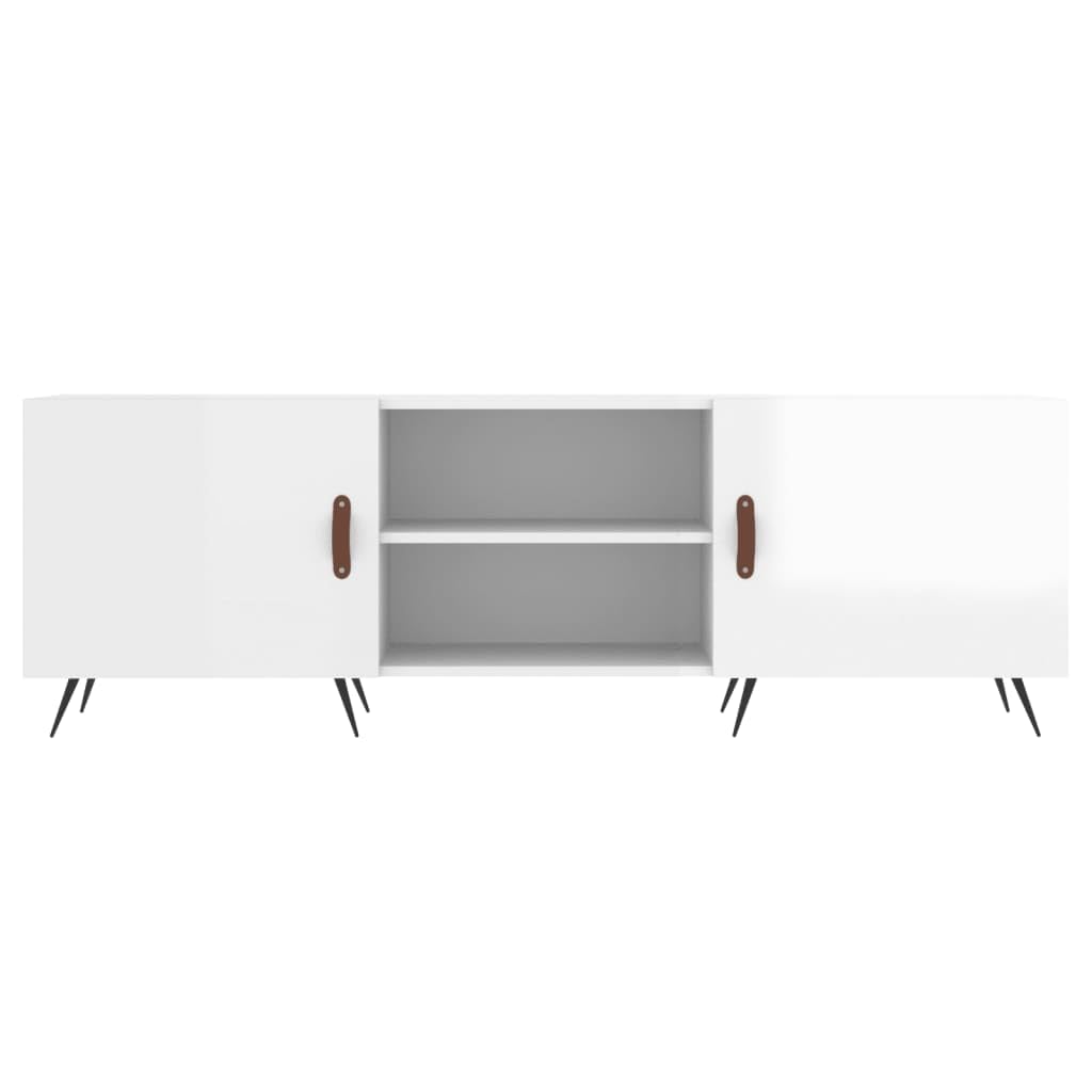 Szafka pod telewizor, wysoki połysk, biała, 150 x 30 x 50 cm, materiał drewnopochodny z 4 półkami i żelaznymi nogami – szklany stolik pod telewizor do przechowywania i stabilnej prezentacji