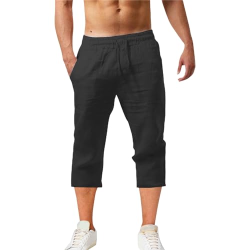 Uwdiohq Sommer Freizeit Leinen Shorts Herren Beach Short Mit Taschen Cargo Leicht Hose Leinenhose Kurze Elastische Taille Laufshorts Männer Jogginghose Fitnesshose Sport Sportshorts