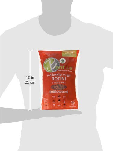 Bentilia Organic Gluten-free Lentil Pasta, Red Lentil Rotini Organic - 1 lb, Bag; 100% Natural, Low Glycemic Index, High Protein & Fiber, Non-GMO, Kosher Pasta