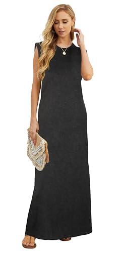 Image of GRECERELLE 2026 Women Year-Round Casual Round Neck Loose Split Wrinkle-Free Long Maxi Vacation Dress with Pockets (XXS-4XL)