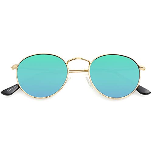 Image of Kursan Small Round Metal Polarized Sunglasses for Men Women Mirrored Lens Classic Circle Sun Glasses