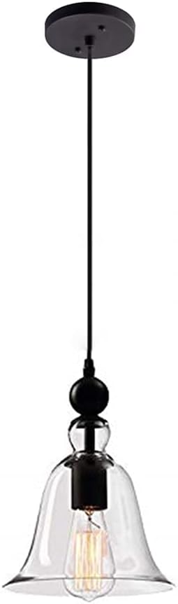 WFZRXFC Industrial Bell Shape Pendant Lighting E26 Single Head Mini Hanging Pendant Light, Length Adjustable, Modern Hanging Ceiling Light for Farmhouse,with Hand Blown Clear Seeded Glass Shade