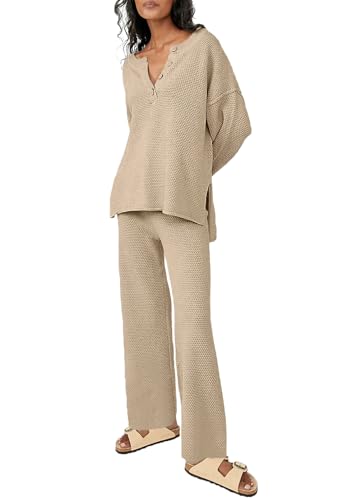 Uusollecy Zweiteiler Strickanzug Damen Set Weitem Bein Loungewear Set...