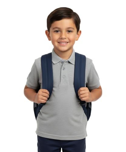 Image of unik Boy's Premium Quality Pique Polo Uniform Shirt Short Sleeve White Sky Blue Navy Hunter Green Burgundy Black Red