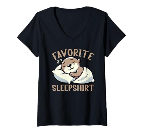 Womens Official Sleepshirt Otter Funny Lazy Sea Otter Lover Nap V-Neck T-Shirt