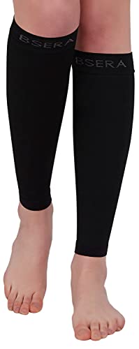 Image of BSERA Calf Compression Sleeve Women, 2 Pairs 20-30mmHg Footless Compression Socks for Swelling Shin Splints Varicose Veins