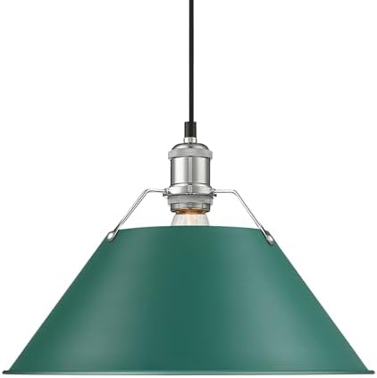 Golden Lighting Orwell 14" Wide Large Pendant in Chrome with Pine Green