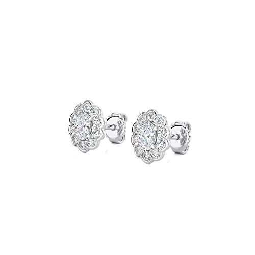 14K White Gold Seven Stone Oval Lab Grown Diamond Dangle Cluster Vintage Bezel Floral Hoop Earrings #TOP3