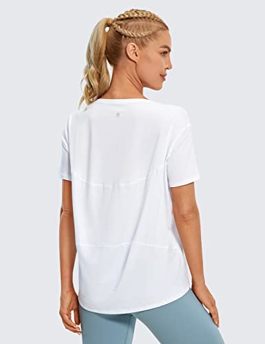 CRZ YOGA Camisas femininas de manga curta de algodão Pima de ajuste solto para malhar na academia Bl