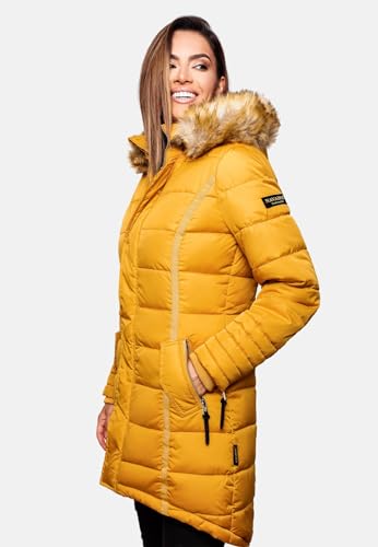 Navahoo Papaya Damen Winter Jacke Steppjacke Mantel Parka gesteppt warm B374 [B374-Papaya-Gelb-Gr.S]