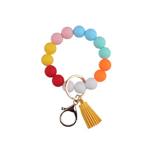 Image of Silicone Beaded Bracelet Keychain Wristlet Cute Car Key Chain Holder Wallet Bag Charm Accessory