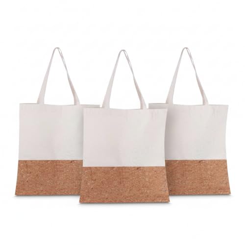 Sacola Ecológica de Algodão e Cortiça, Bolsa de Compras com Alça, 39x35cm, 140g/m², Branco e Natural (3)