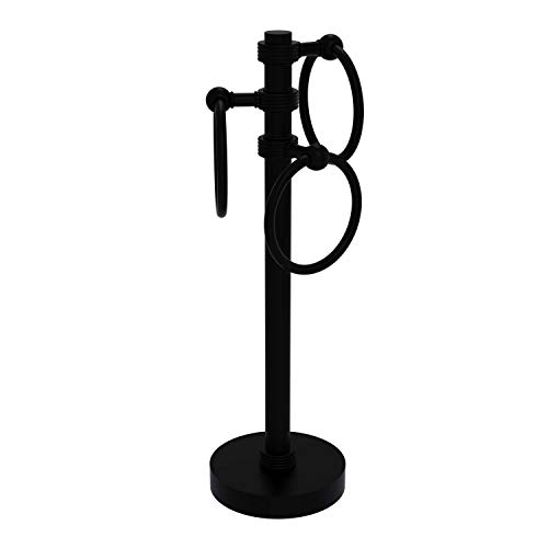 Allied Brass 983G Vanity Top 3 Ring Groovy Accents Guest Towel Holder, Matte Black