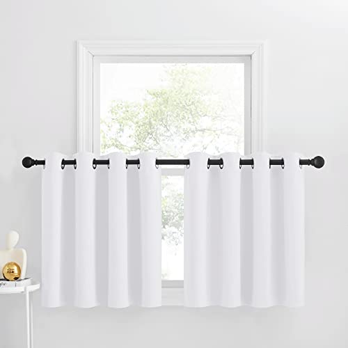 NICETOWN Pure White Small Window Tiers Curtain, 30 inch Long Grommet Home Fashion Curtain Valances for Bathroom/Basement Windows/Thanksgiving, 52" Wid