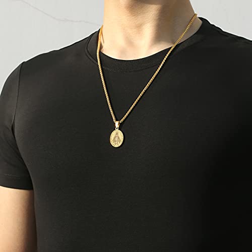 P. BLAKE Oval Saint Christopher/Michael/Joseph/Jude/Virgin Mary/Joseph/Francis/Patrick/Anthony/Benedict/Thomas Necklace for Men Women, Stainless Steel Catholic Patron Pendant with Chain 24 Inches