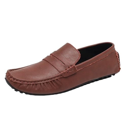 Loafers for Men Square Toe Leather Driving Loafers Flat Heel Resistant Anti-Slip Outdoor Slip On