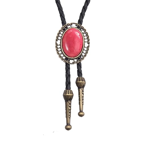 Image of AZORA Western Cowboy Bolo Tie Men Leather Necktie Leather Cord Turquoise Stone Bolo Ties for Men Women