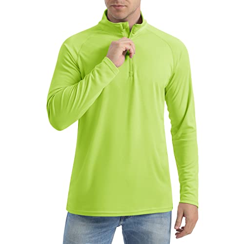 Crysully Male Hiking Running T-Shirt Sun Protection Jersey Quick Dry Long Sleeve Shirts Fluorescent Green #TOP1