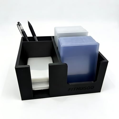 FITHUGOO Toploader Dispenser & Penny Sleeve Holder - Dual Compartment Holds 250 Penny Sleeves & up to 50 Top Loaders(Black)