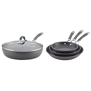 Circulon Radiance Deep Hard Anodized Nonstick Frying Pan – 12 Inch, Gray & Radiance Hard Anodized Nonstick Frying Pan Set/Fry Pan Set/Skillet Set – 8.5 Inch, 10 Inch, and 12.25 Inch, Gray