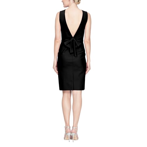 Alex Evenings Women's Slimming Short Ruched Cocktail Dress with Ruffle (Petite and Regular Sizes), Black Bow Back Detail, 12 by Alex Evenings - Image 2