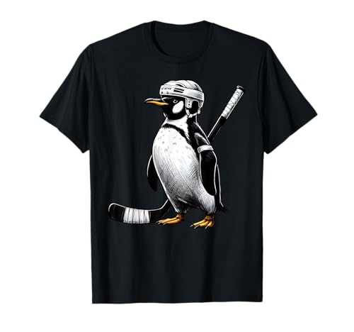 Cool Animal Penguin Playing Hockey Player Sport Lover T-Shirt
