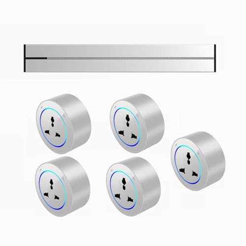 Toma de corriente de pared desmontable con riel: número de tomas ajustable, potencia de 32 A y 8000 W para casa, oficina y cocina (longitud de 40 a 100 cm),Silver-100CM