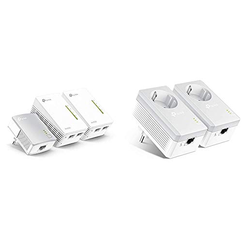 TP-Link TL-WPA4220 TKIT - Amplificador WiFi Repetidores de Red, Adaptadores Internet por Línea Eléctrica PLC AV600+AC300, 5 Puertos, Cable Ethernet (Pack de 3) + TL-PA4010PKIT -PLC 2 Mini Adaptadores