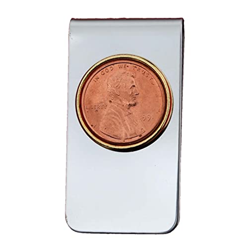 US 1991 Lincoln Small Cent BU Uncirculated Penny Coin Stainless Steel Gold Silver Two Tone Money Clip NEW - Lucky Penny