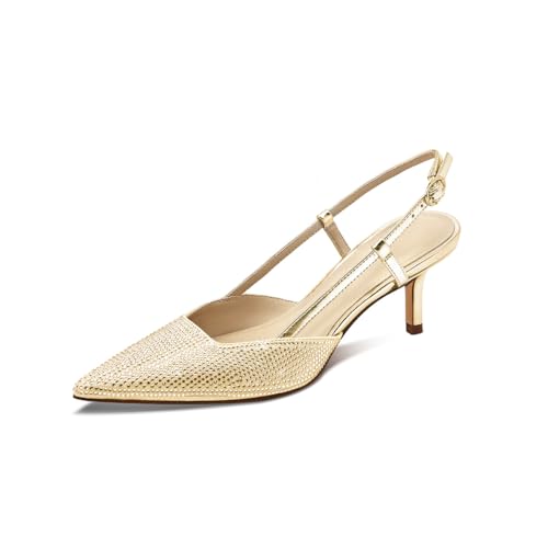 Kitten Heels for Women Pointed Closed Toe Slingback Heels Bridal Shoes Rhinestones Pumps Shoes Women Patent Low Heel Dress Shoes Comfy for Wedding Party Prom