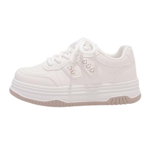 Milky Soft White Women & Girls Sneakers - Heart Chunky Platform Cute Shoes for Campus Chic, Beach Travel & Cozy Picnics, Y2K Kawaii, Birthday Gifts, Comfy Everyday Streetwear, Back to School