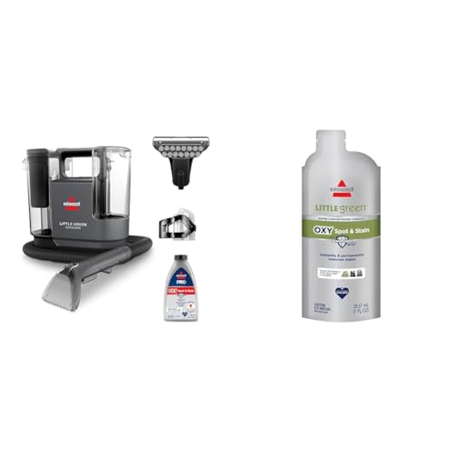 Image of BISSELL Little Green Cordless Portable Deep Cleaner with 25V Lithium-Ion Battery & Battery-Boost Technology, 3682 + NEW BISSELL Little Green Pro Oxy Spot & Stain Super Concentrate