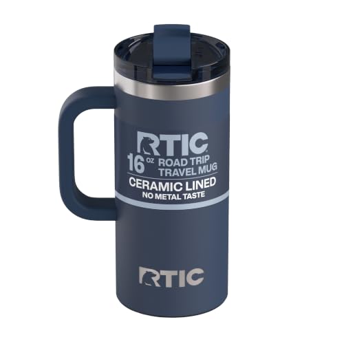 RTIC 16oz Road Trip Travel Mug with Lid and Handle, Ceramic Lined, Navy