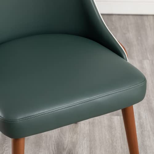 Lunling Mid Century Modern Dining Room Chairs,Green Faux Leather Upholstered Chairs,Metal Side Chairs With Walnut Wood Frame For Kitchen Dining Living Room Chairs #TOP4