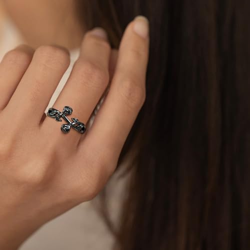 beautlace Rose Flower Adjustable Rings Flower Love Open Ring Silver/Black Gun Plated Elegant Wedding Engagement Jewelry Gifts for Women KR0112 7