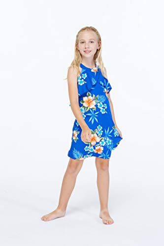 Girl Hawaiian Round Neck with Ruffle Dress in Hibiscus3