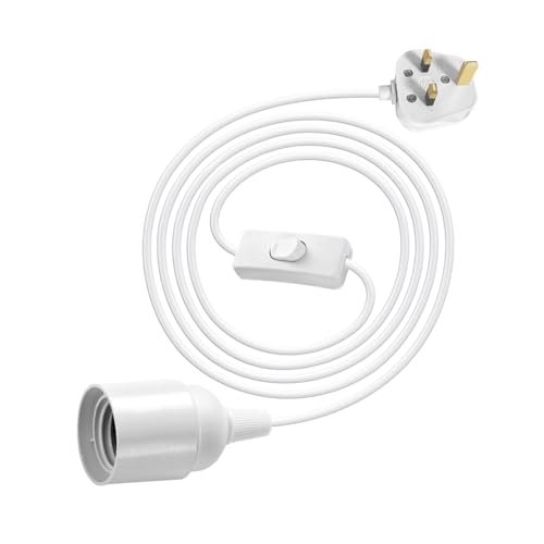 E27 Bulb Holder with Switch and Plug, 450cm Extension Suspended Pendant Light Fitting, White Plug in Pendant Lighting, Hanging Lamp with Plug in Cord, Ceiling Light Fixture for Loft(Without Bulb)