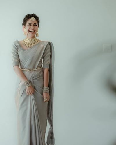 C J Enterprise Women's Pure Kanjivaram Soft Silk Saree for Wedding With Blouse Piece (DevRatnaa Silver Paithani)