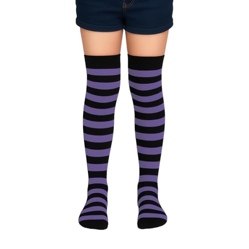 CHEERYMAGIC Christmas Striped Tights Purple Black Striped So