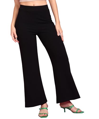 Image of POPWINGS Casual High-Waist Flared Trouser for Women | High-Rise Trouser Pant for Women | Flared Trousers for Women Formal Office Wear