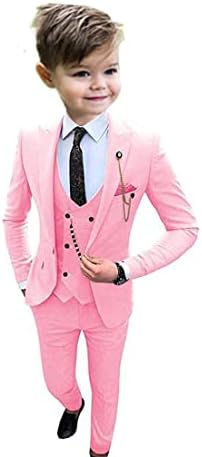 Formal Boys Suits for Wedding 3PC One Button Blazer Vest Pants Set Flower Boys Tuxedos Pink 3T