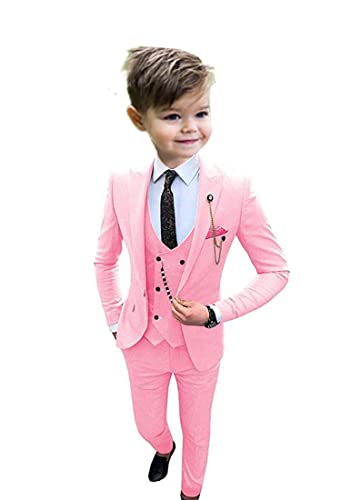 Formal Boys Suits For Wedding 3Pc One Button Blazer Vest Pants Set Flower Boys Tuxedos Pink 3T #TOP19