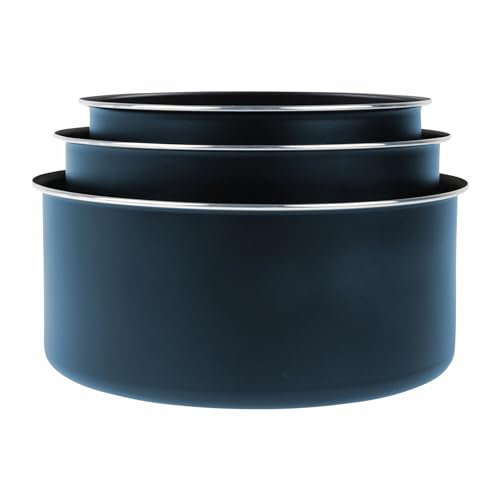 Sitram 714251 Cookware Set 10 Pieces Aluminium Blue Metal Matt: Removable Handle, 3 Frying Pans Diameter 20.24.5 cm, 3 Saucepans Diameter 16.18 cm, 3 Glass Lids Diameter 16.20 cm, Suitable for All - Image 4
