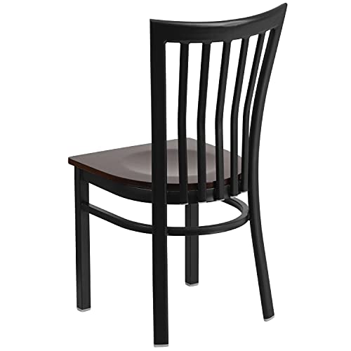 Image of Flash Furniture HERCULES Series Black School House Back Metal Restaurant Chair - Walnut Wood Seat